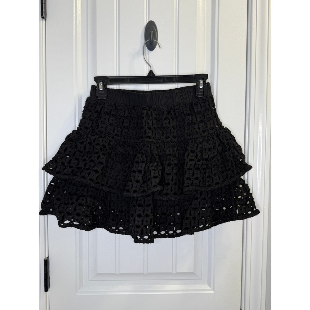 Scarlett‎ Poppies Eyelet Tiered Mini Skirt S Black Excellent Boho Chic